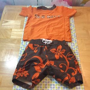 Old Navy Boys Swim Shorts Sets 6-12 Months Orange Brown
